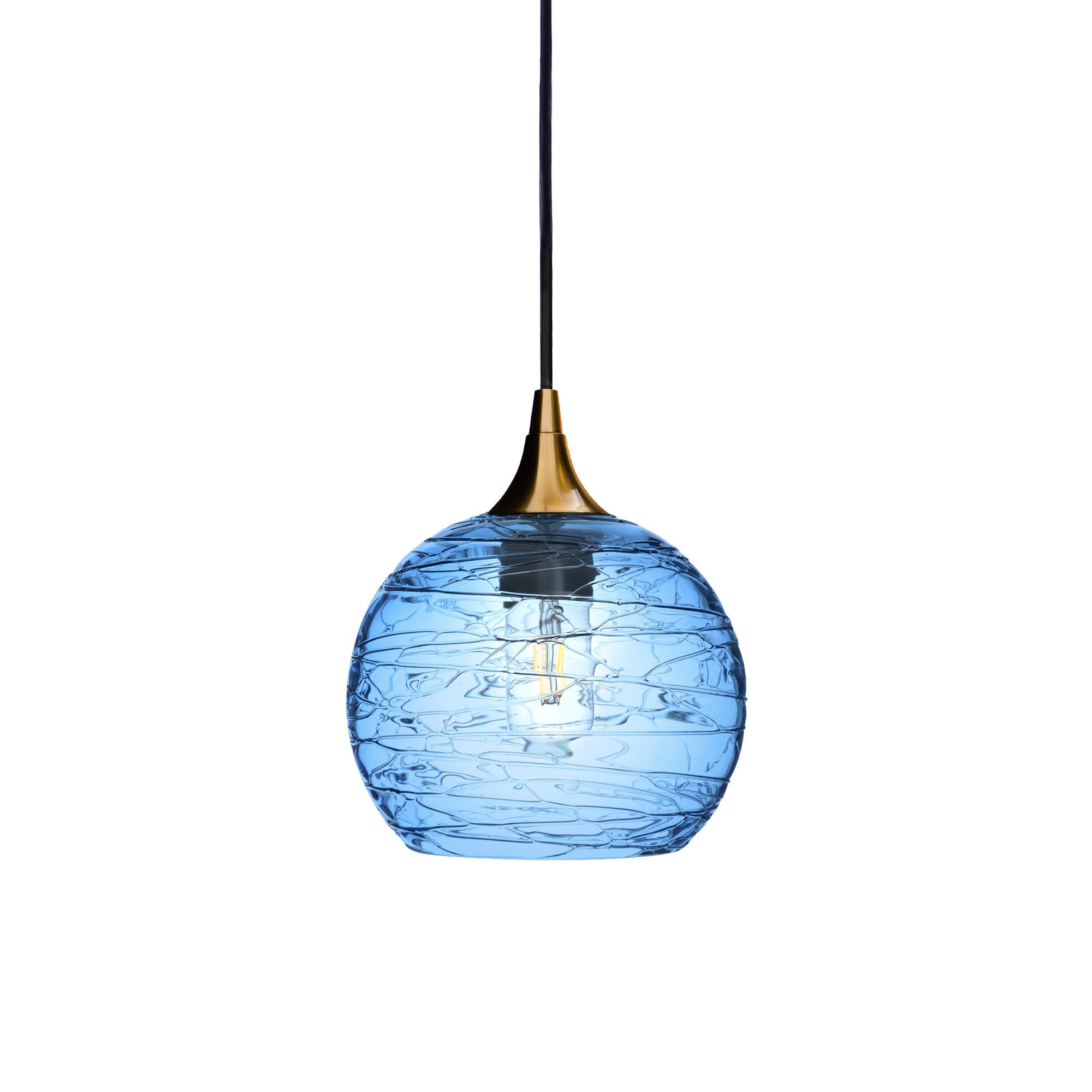 767 Single Pendant Light-Bicycle Glass Co-Polished Brass - 4ft Cord-Spun-Steel Blue-Bicycle Glass Co