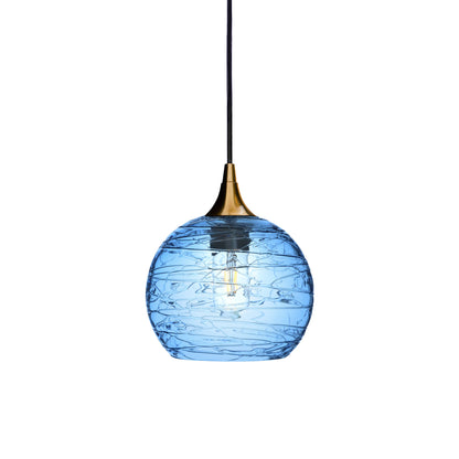 767 Single Pendant Light-Bicycle Glass Co-Polished Brass - 4ft Cord-Spun-Steel Blue-Bicycle Glass Co