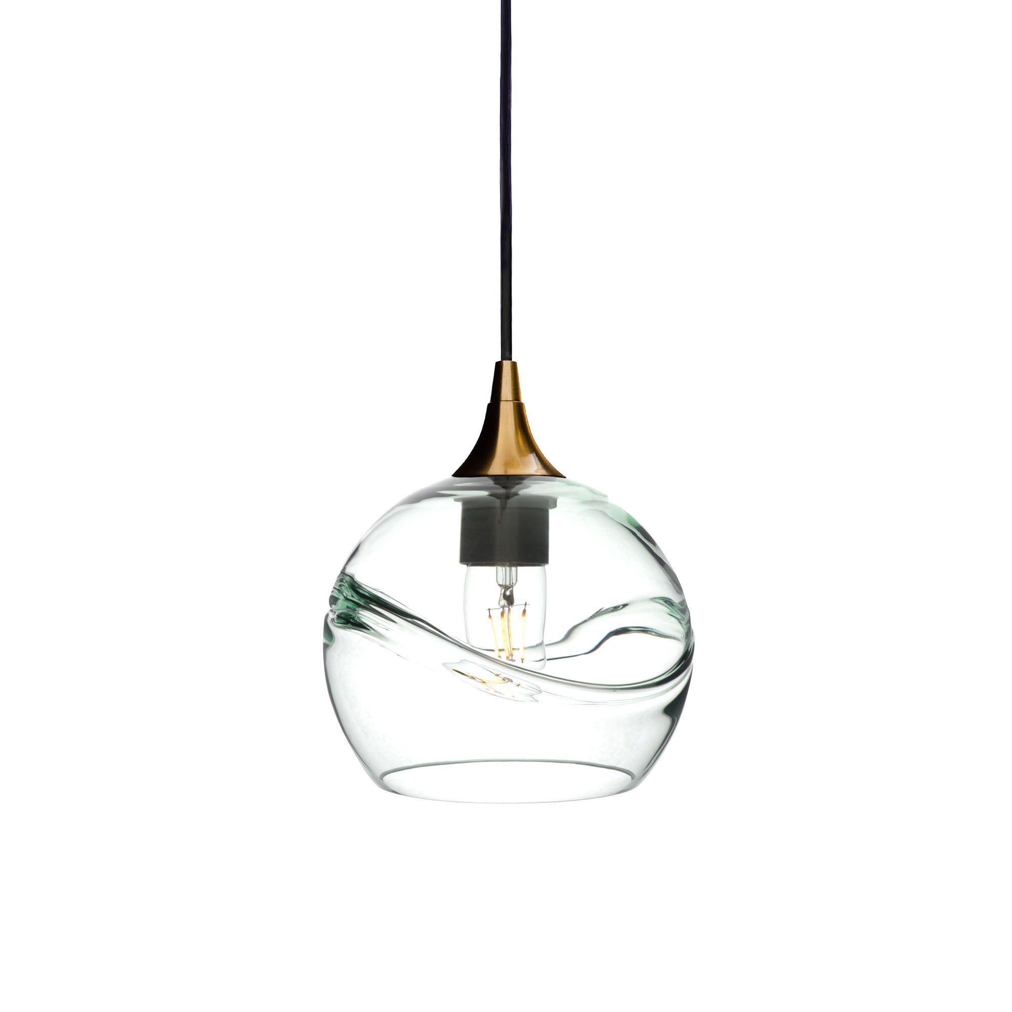 767 Single Pendant Light-Bicycle Glass Co-Polished Brass - 4ft Cord-Swell-Eco Clear-Bicycle Glass Co
