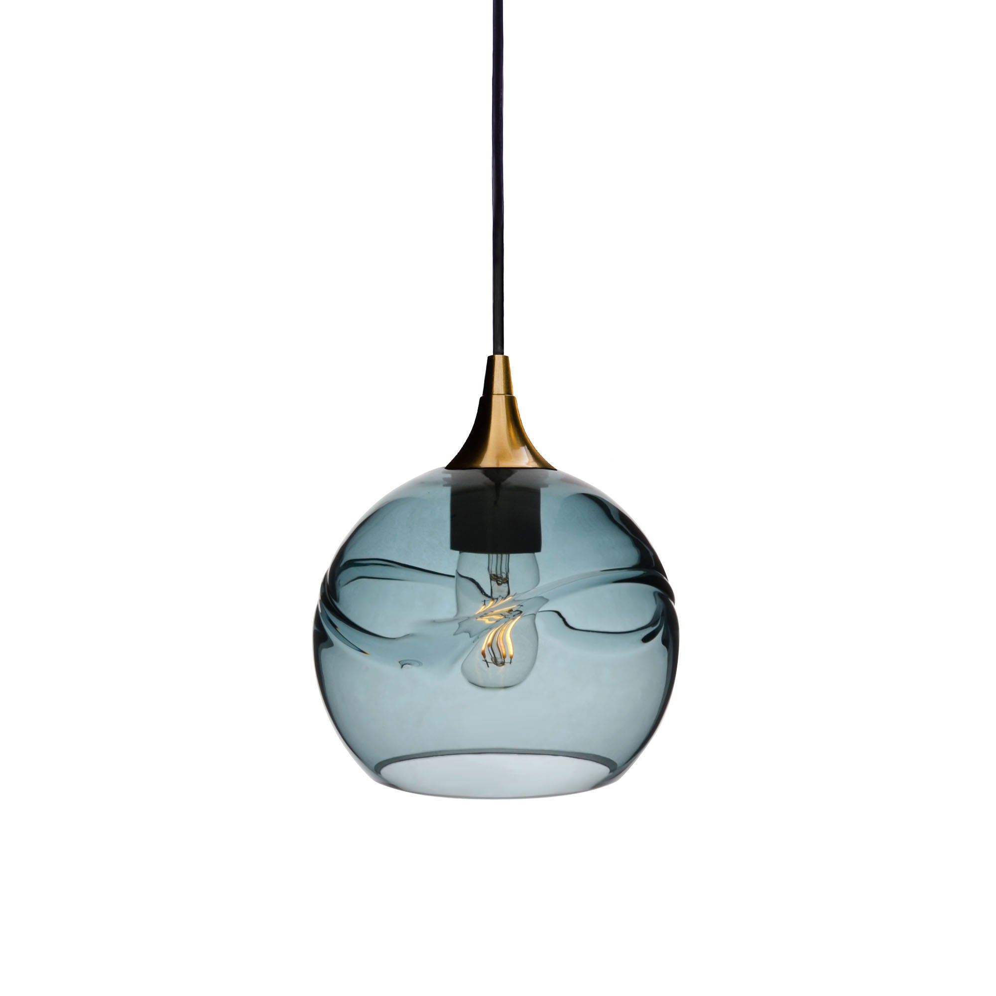 767 Single Pendant Light-Bicycle Glass Co-Polished Brass - 4ft Cord-Swell-Slate Gray-Bicycle Glass Co