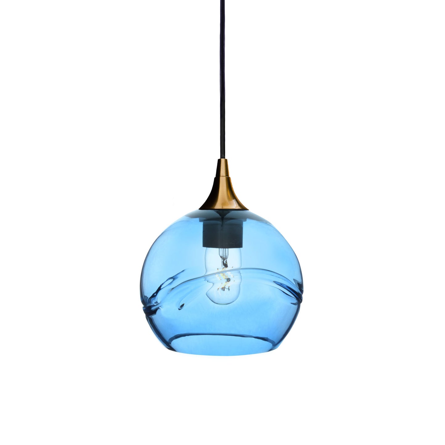 767 Single Pendant Light-Bicycle Glass Co-Polished Brass - 4ft Cord-Swell-Steel Blue-Bicycle Glass Co