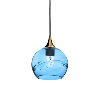 767 Single Pendant Light-Bicycle Glass Co-Polished Brass - 4ft Cord-Swell-Steel Blue-Bicycle Glass Co