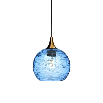 767 Single Pendant Light-Bicycle Glass Co-Polished Brass 15ft Cord + Track Mount-Spun-Steel Blue-Bicycle Glass Co