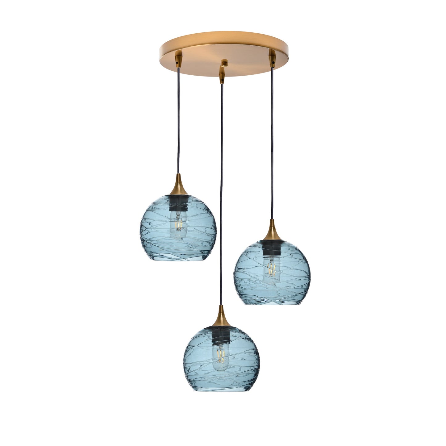 767 Spun: 3 Pendant Cascade Chandelier-Glass-Bicycle Glass Co - Hotshop-Slate Gray-Polished Brass-Bicycle Glass Co