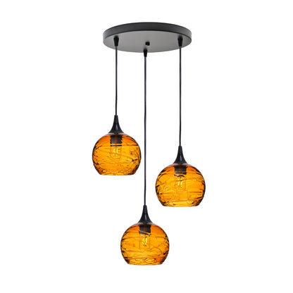 767 Spun: 3 Pendant Cascade Chandelier-Glass-Bicycle Glass Co - Hotshop-Golden Amber-Matte Black-Bicycle Glass Co