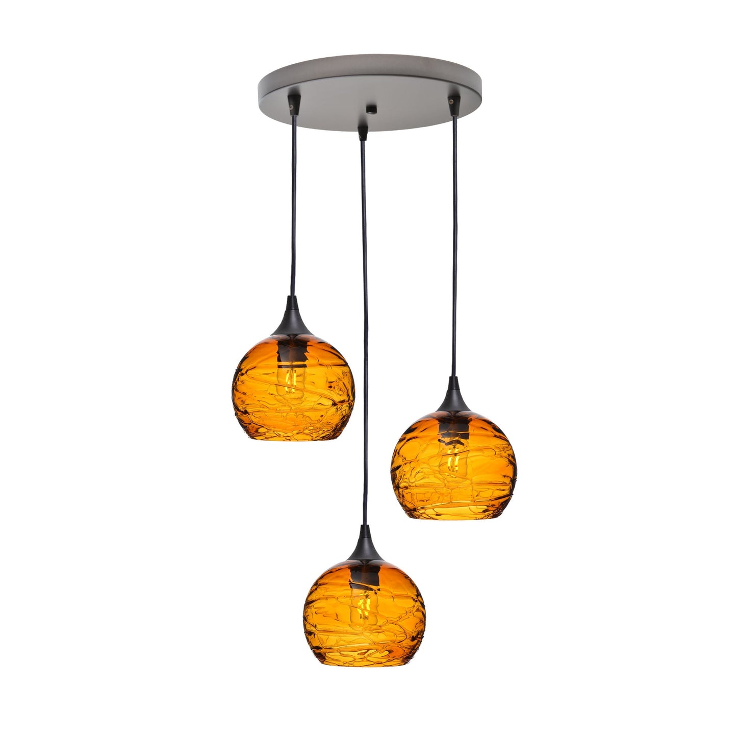 767 Spun: 3 Pendant Cascade Chandelier-Glass-Bicycle Glass Co - Hotshop-Golden Amber-Antique Bronze-Bicycle Glass Co