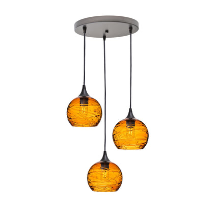 767 Spun: 3 Pendant Cascade Chandelier-Glass-Bicycle Glass Co - Hotshop-Golden Amber-Antique Bronze-Bicycle Glass Co