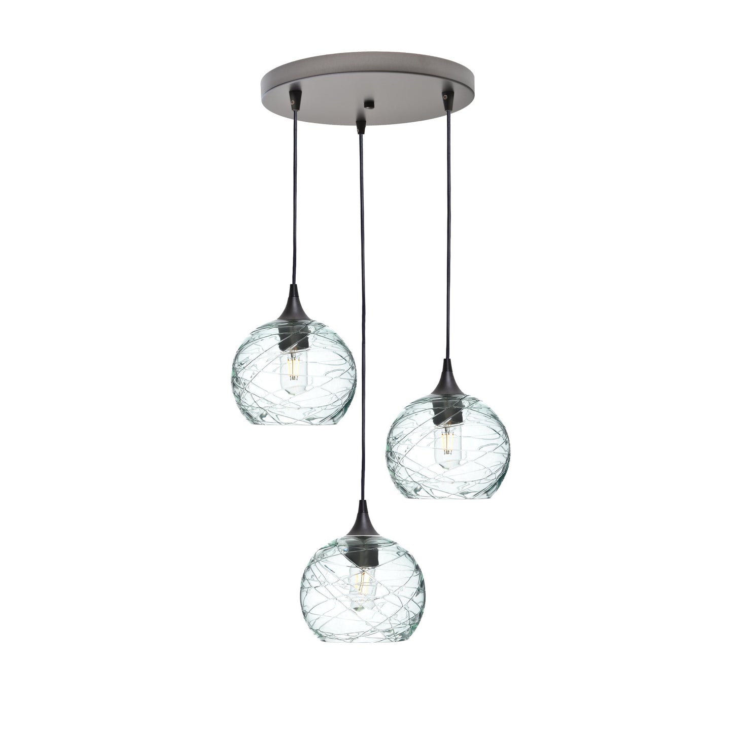 767 Spun: 3 Pendant Cascade Chandelier-Glass-Bicycle Glass Co - Hotshop-Eco Clear-Antique Bronze-Bicycle Glass Co