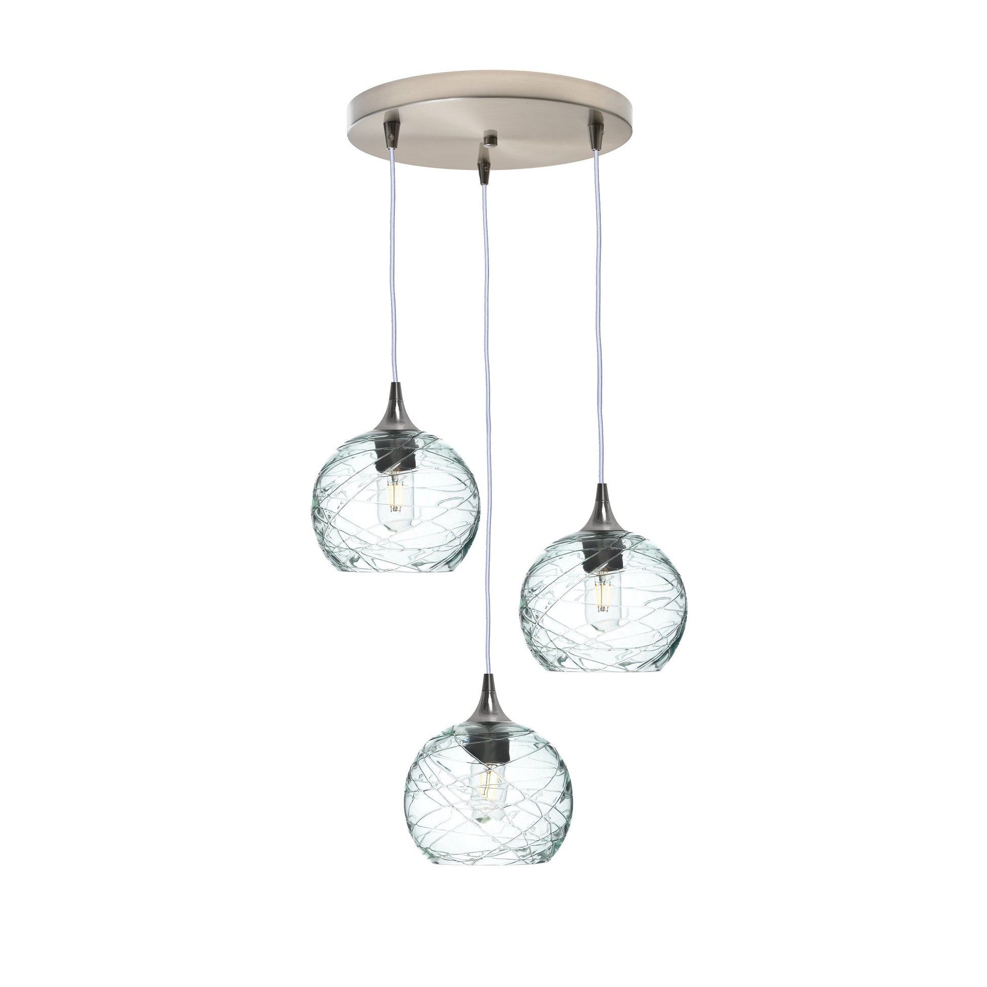 767 Spun: 3 Pendant Cascade Chandelier-Glass-Bicycle Glass Co - Hotshop-Eco Clear-Brushed Nickel-Bicycle Glass Co