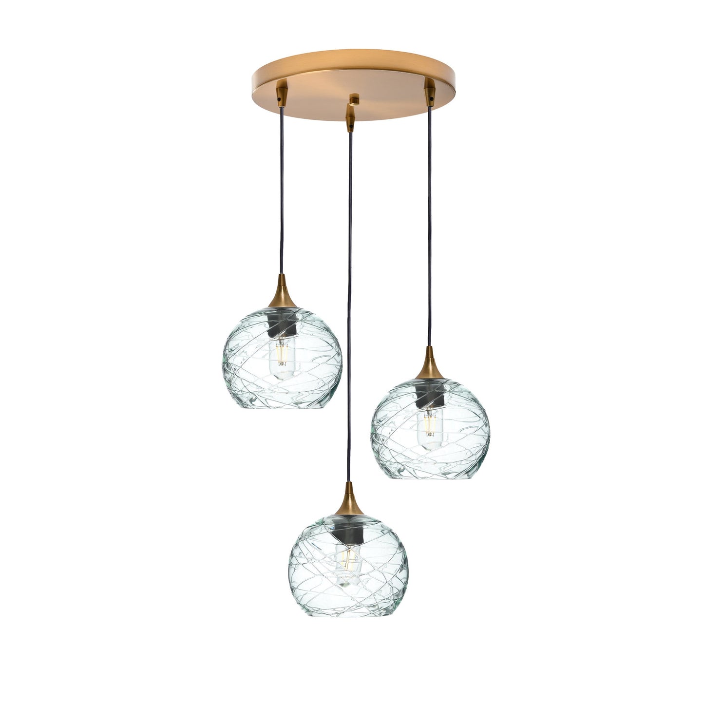 767 Spun: 3 Pendant Cascade Chandelier-Glass-Bicycle Glass Co - Hotshop-Eco Clear-Polished Brass-Bicycle Glass Co