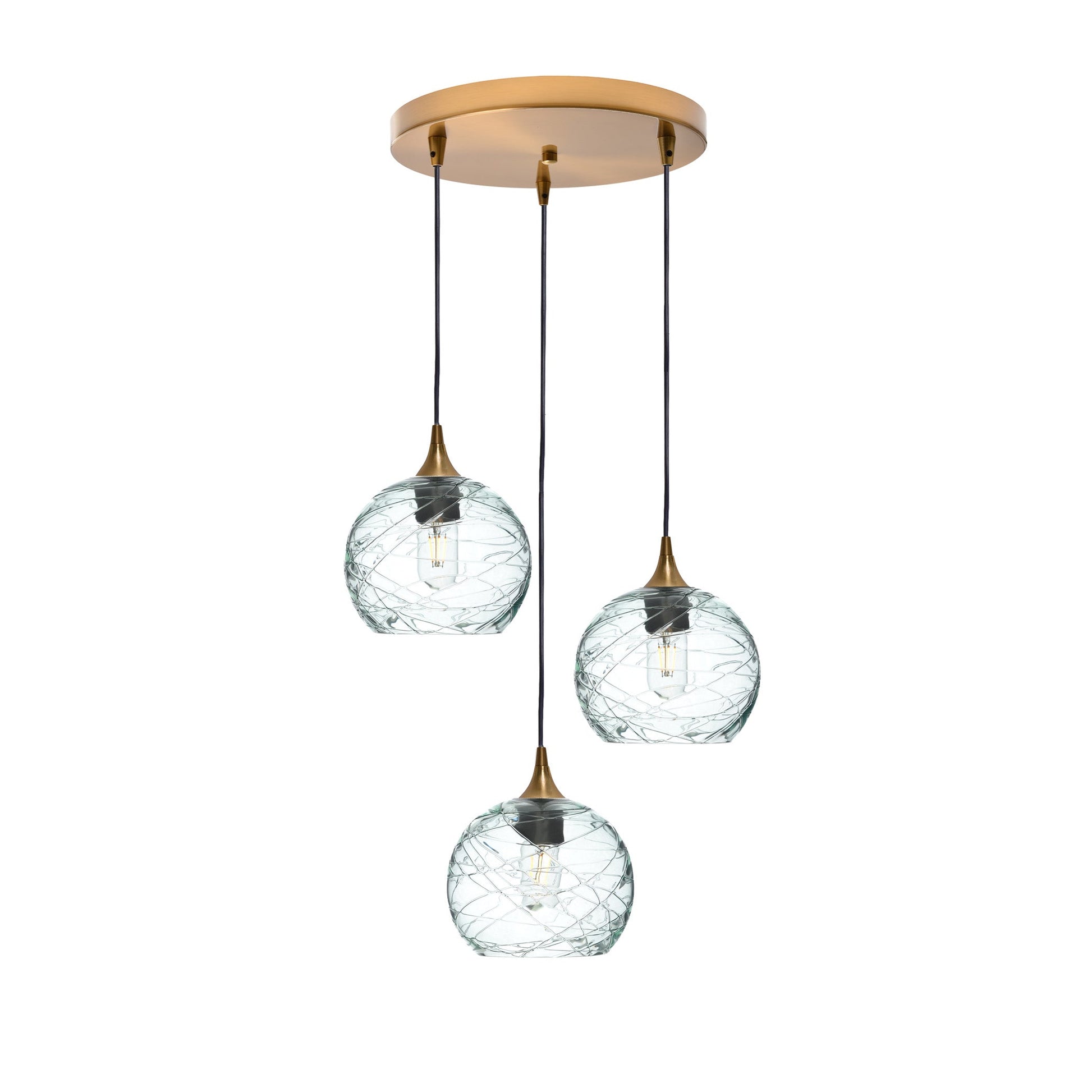 767 Spun: 3 Pendant Cascade Chandelier-Glass-Bicycle Glass Co - Hotshop-Eco Clear-Polished Brass-Bicycle Glass Co