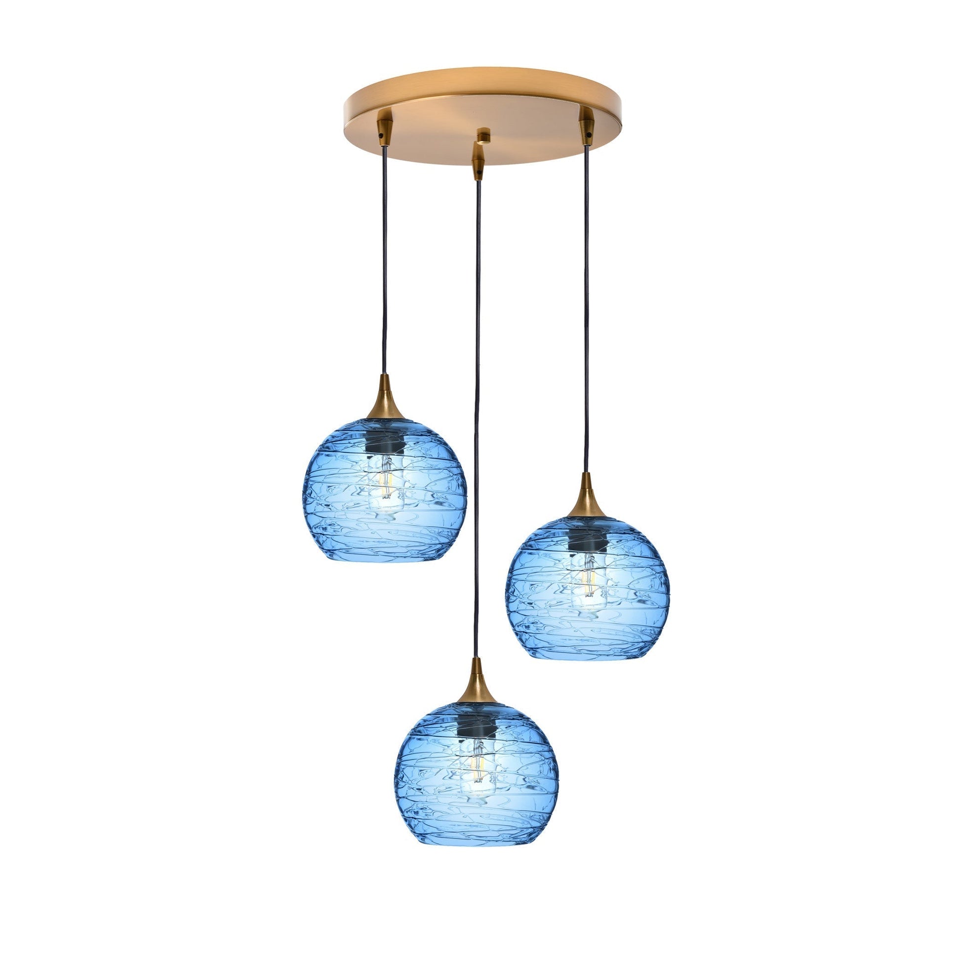 767 Spun: 3 Pendant Cascade Chandelier-Glass-Bicycle Glass Co - Hotshop-Steel Blue-Polished Brass-Bicycle Glass Co