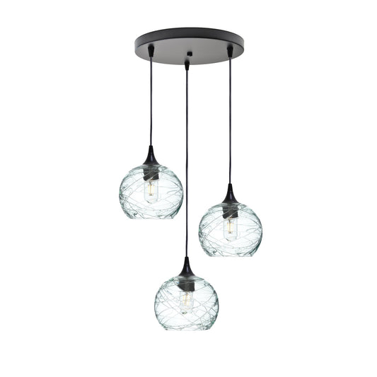 767 Spun: 3 Pendant Cascade Chandelier-Glass-Bicycle Glass Co - Hotshop-Eco Clear-Matte Black-Bicycle Glass Co