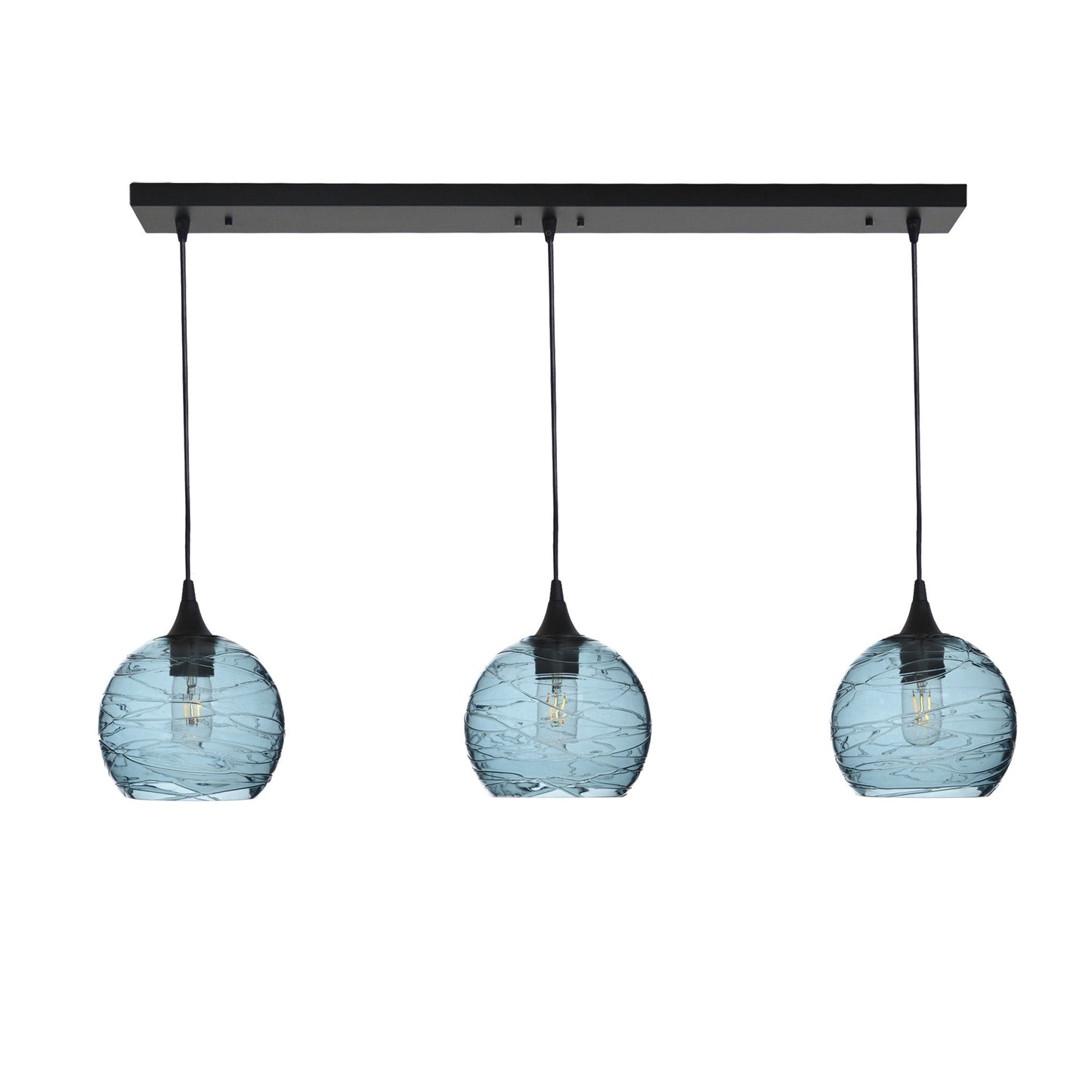 767 Spun: 3 Pendant Linear Chandelier-Glass-Bicycle Glass Co - Hotshop-Slate Gray-Matte Black-Bicycle Glass Co