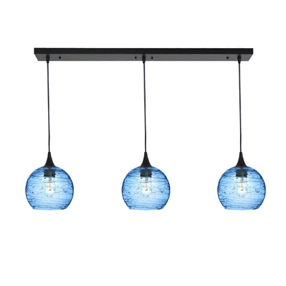 767 Spun: 3 Pendant Linear Chandelier-Glass-Bicycle Glass Co - Hotshop-Steel Blue-Matte Black-Bicycle Glass Co