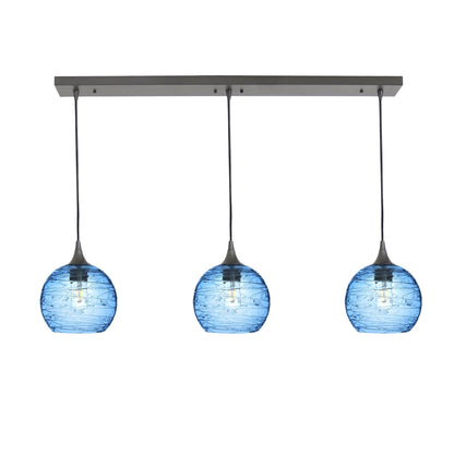 767 Spun: 3 Pendant Linear Chandelier-Glass-Bicycle Glass Co - Hotshop-Steel Blue-Antique Bronze-Bicycle Glass Co