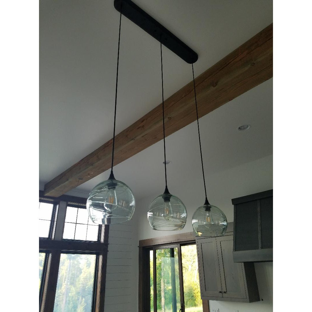 767 Spun: 3 Pendant Linear Chandelier-Glass-Bicycle Glass Co - Hotshop-Steel Blue-Antique Bronze-Bicycle Glass Co