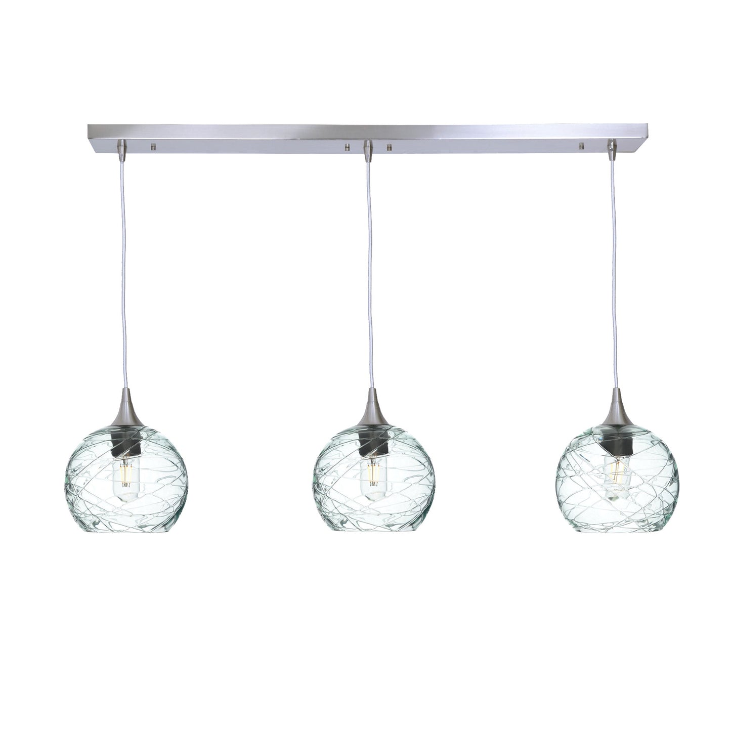 767 Spun: 3 Pendant Linear Chandelier-Glass-Bicycle Glass Co - Hotshop-Eco Clear-Brushed Nickel-Bicycle Glass Co