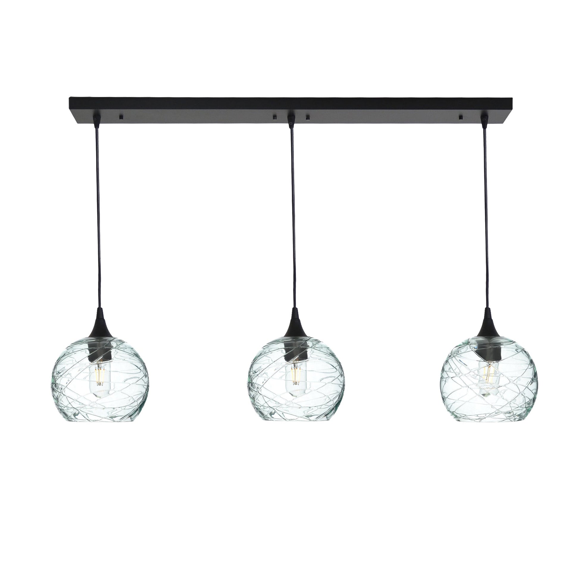 767 Spun: 3 Pendant Linear Chandelier-Glass-Bicycle Glass Co - Hotshop-Eco Clear-Matte Black-Bicycle Glass Co