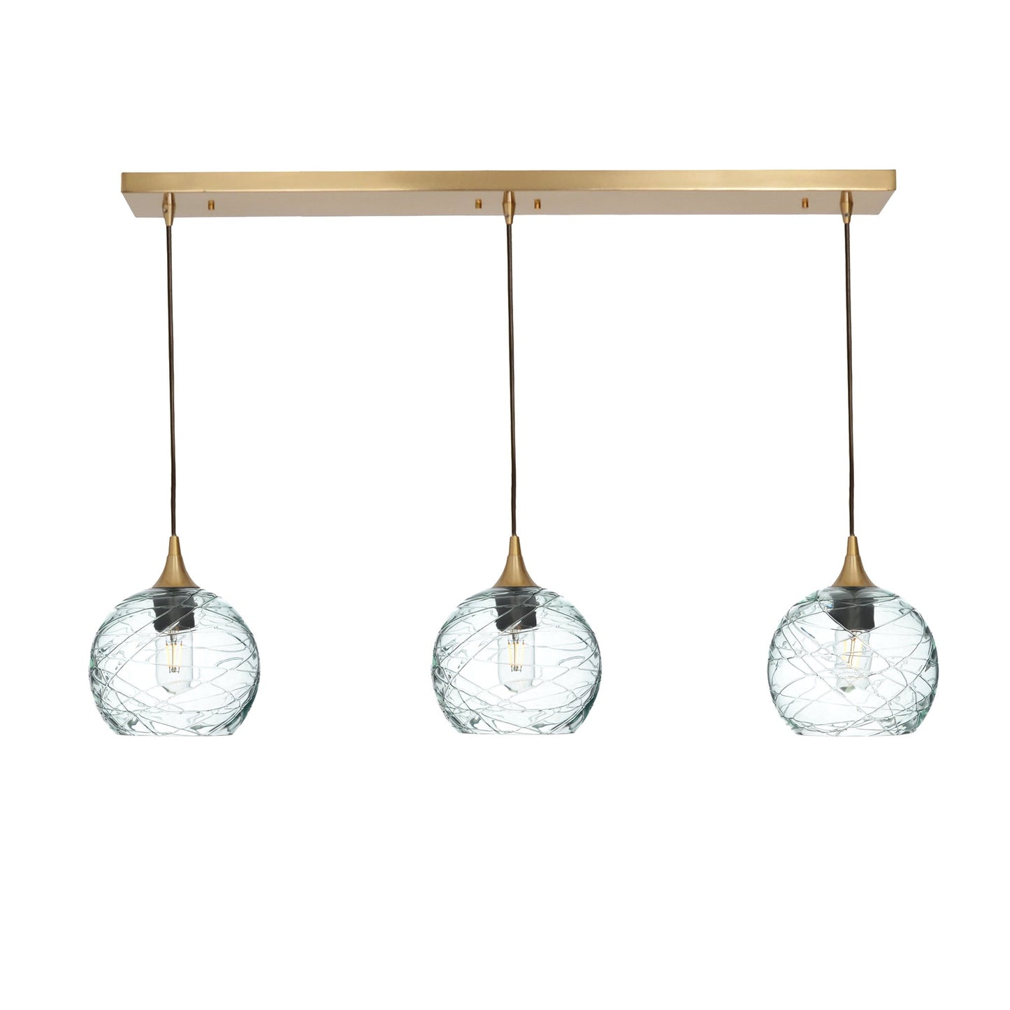 767 Spun: 3 Pendant Linear Chandelier-Glass-Bicycle Glass Co - Hotshop-Eco Clear-Polished Brass-Bicycle Glass Co