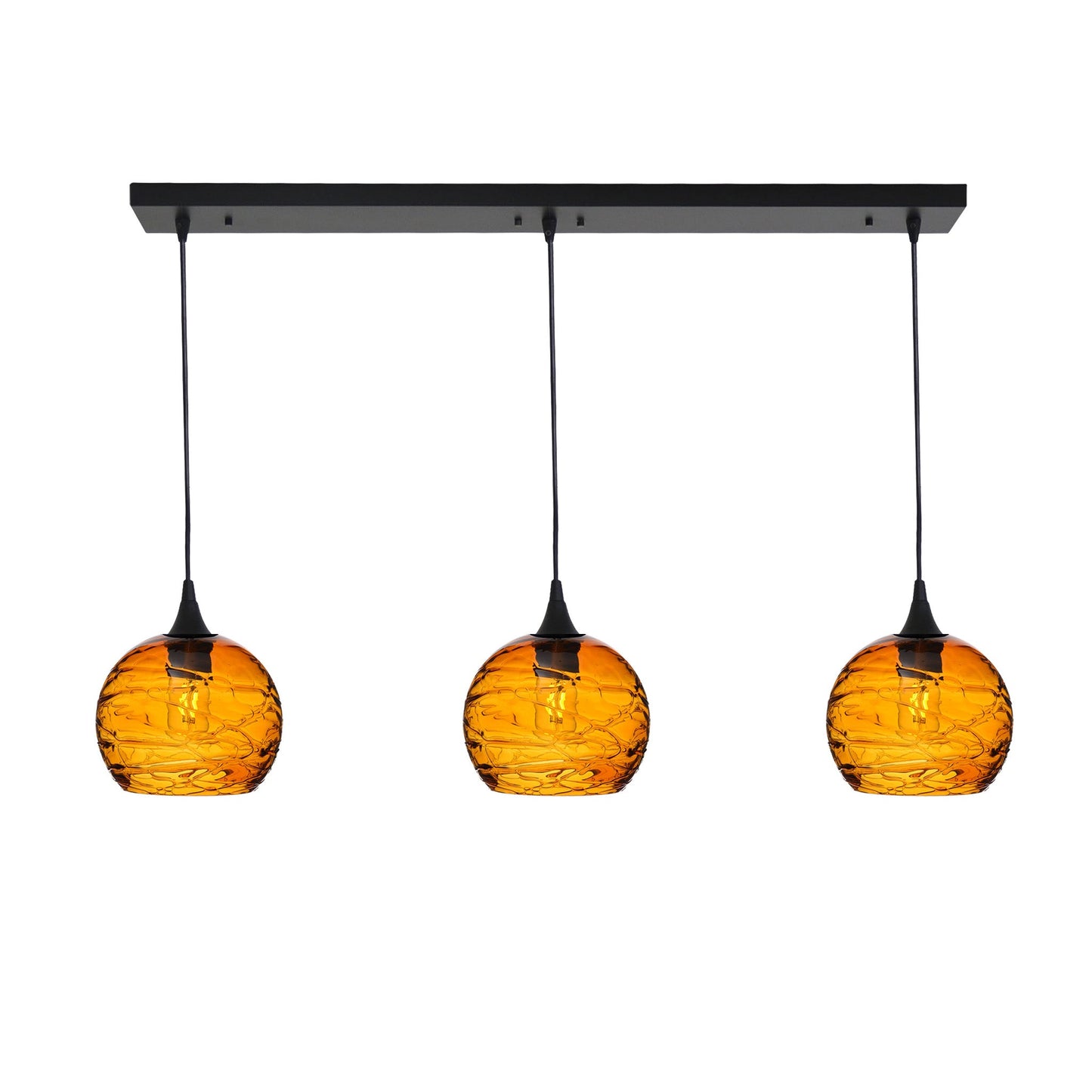 767 Spun: 3 Pendant Linear Chandelier-Glass-Bicycle Glass Co - Hotshop-Golden Amber-Matte Black-Bicycle Glass Co