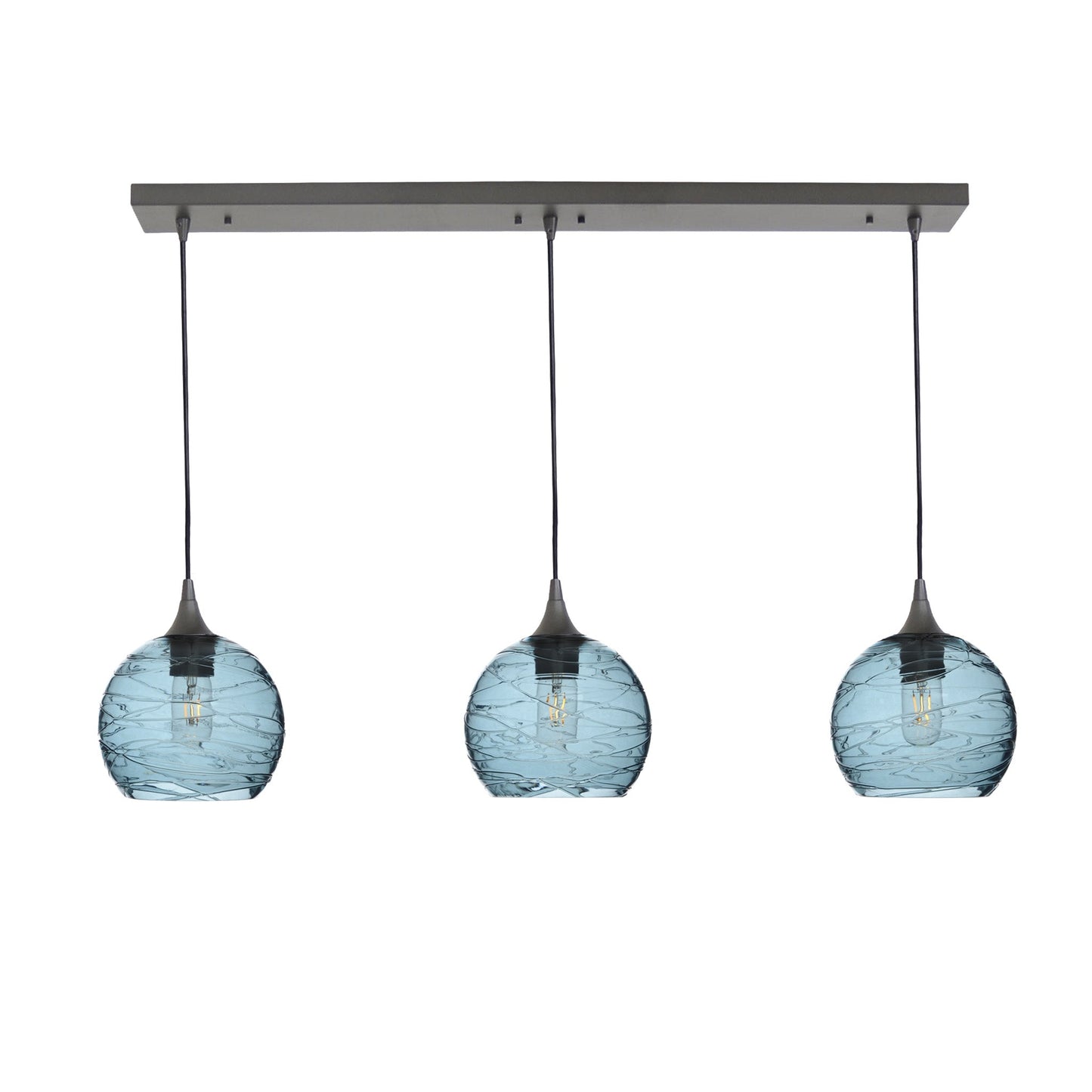 767 Spun: 3 Pendant Linear Chandelier-Glass-Bicycle Glass Co - Hotshop-Slate Gray-Antique Bronze-Bicycle Glass Co