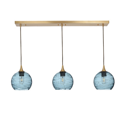 767 Spun: 3 Pendant Linear Chandelier-Glass-Bicycle Glass Co - Hotshop-Slate Gray-Polished Brass-Bicycle Glass Co