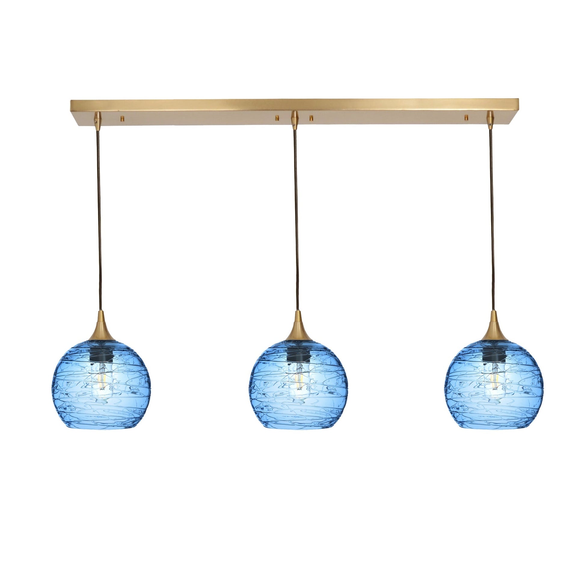 767 Spun: 3 Pendant Linear Chandelier-Glass-Bicycle Glass Co - Hotshop-Steel Blue-Polished Brass-Bicycle Glass Co