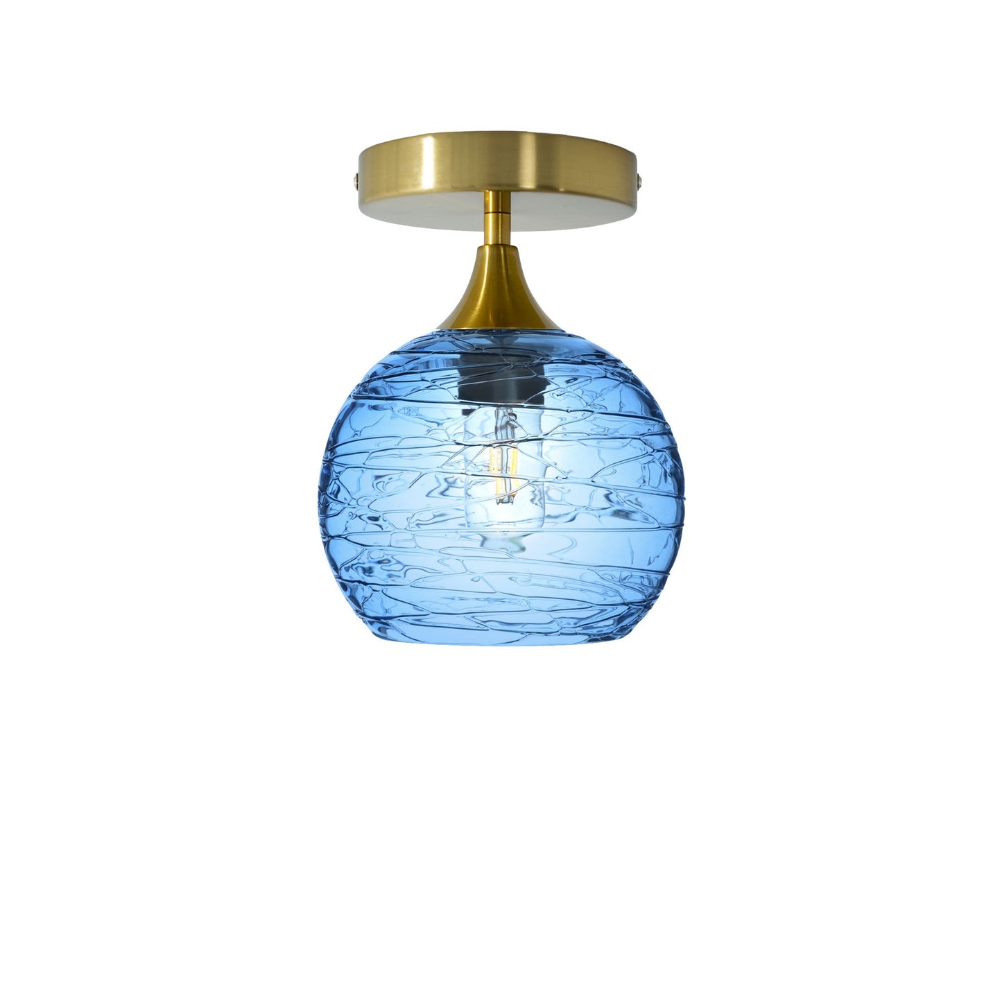 767 Spun: Semi Flush Light-Glass-Bicycle Glass Co-Steel Blue-Polished Brass-Bicycle Glass Co