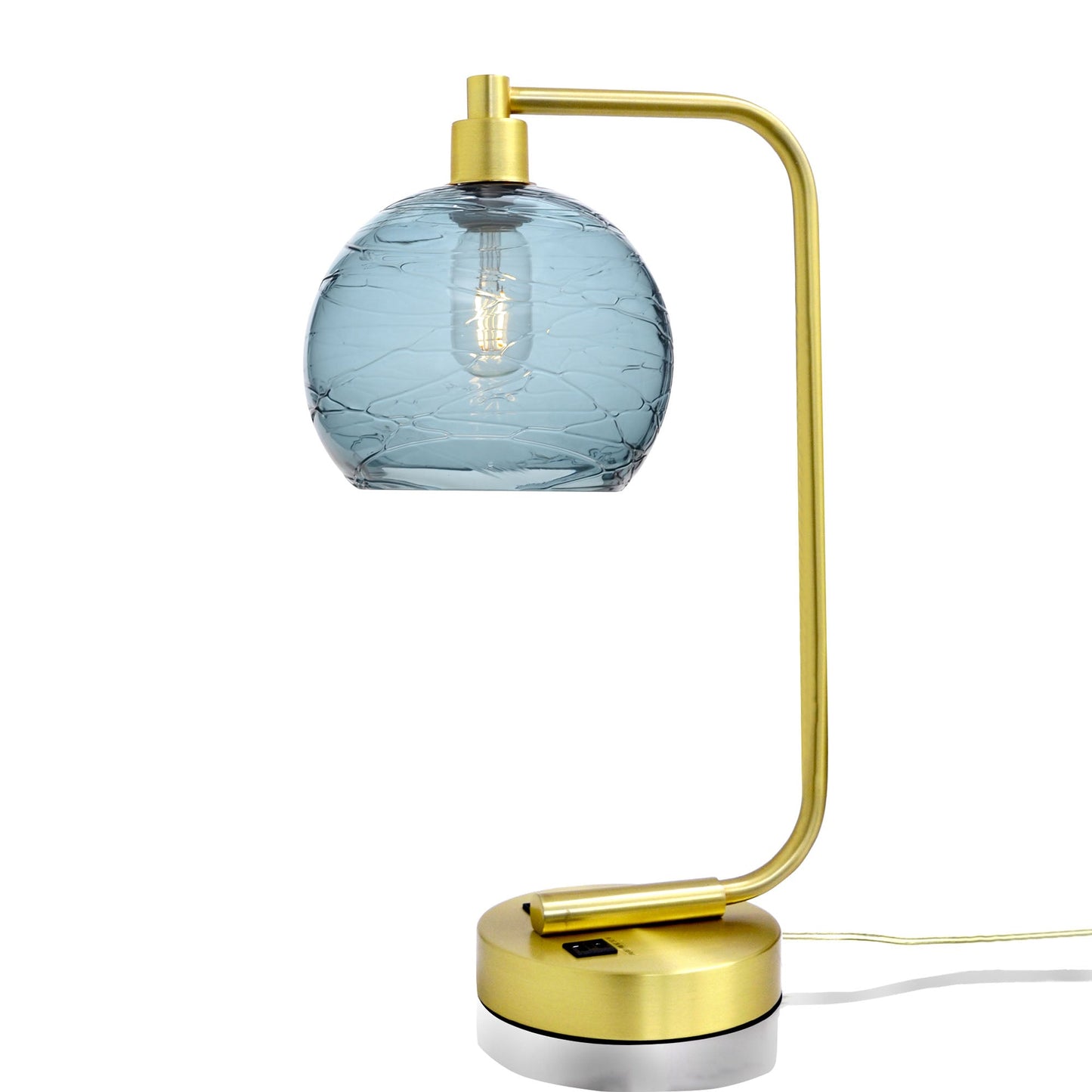 767 Spun: Table Lamp-Glass-Bicycle Glass Co - Hotshop-Slate Gray-Satin Brass-Bicycle Glass Co