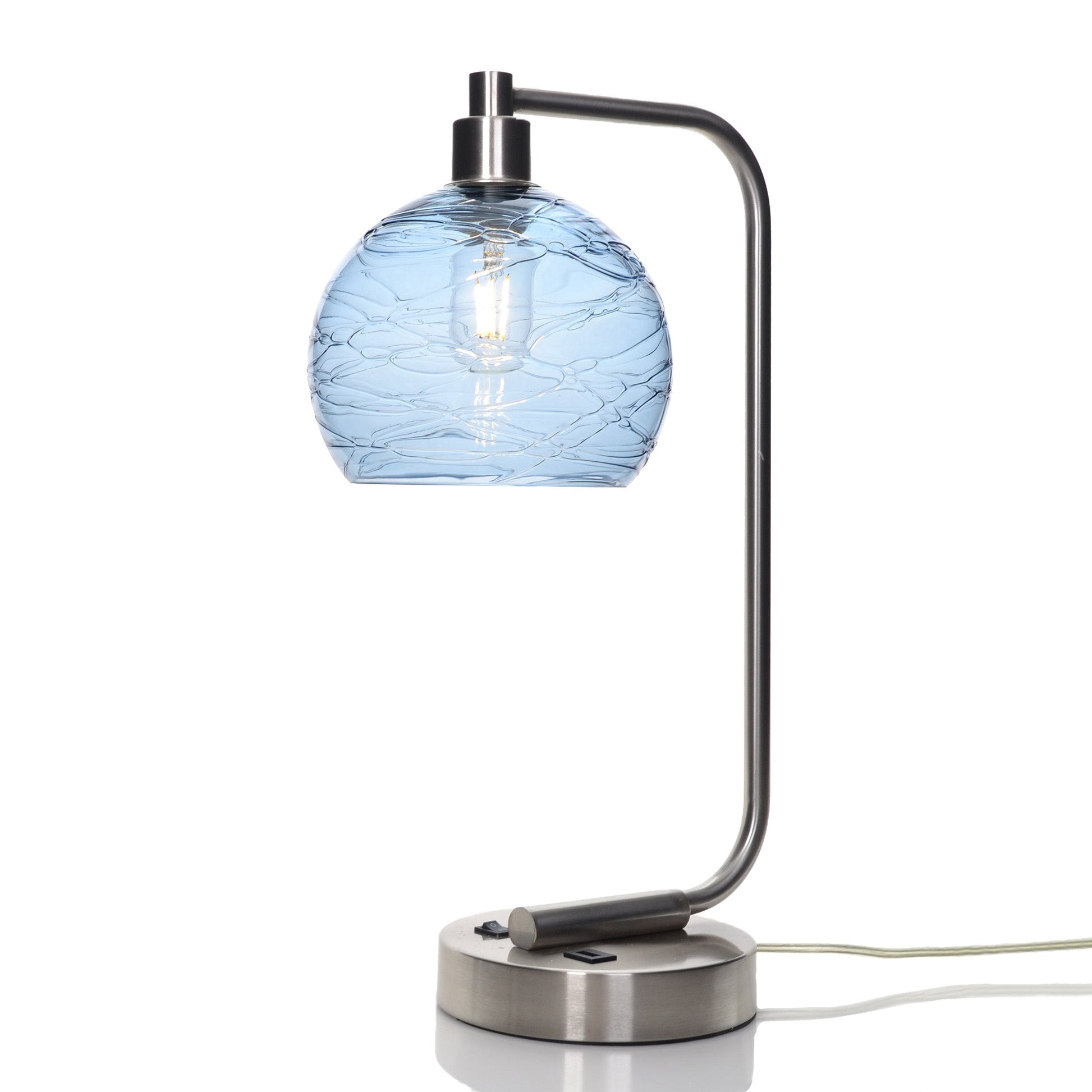 767 Spun: Table Lamp-Glass-Bicycle Glass Co - Hotshop-Steel Blue-Brushed Nickel-4 Watt LED (+$0.00)-Bicycle Glass Co