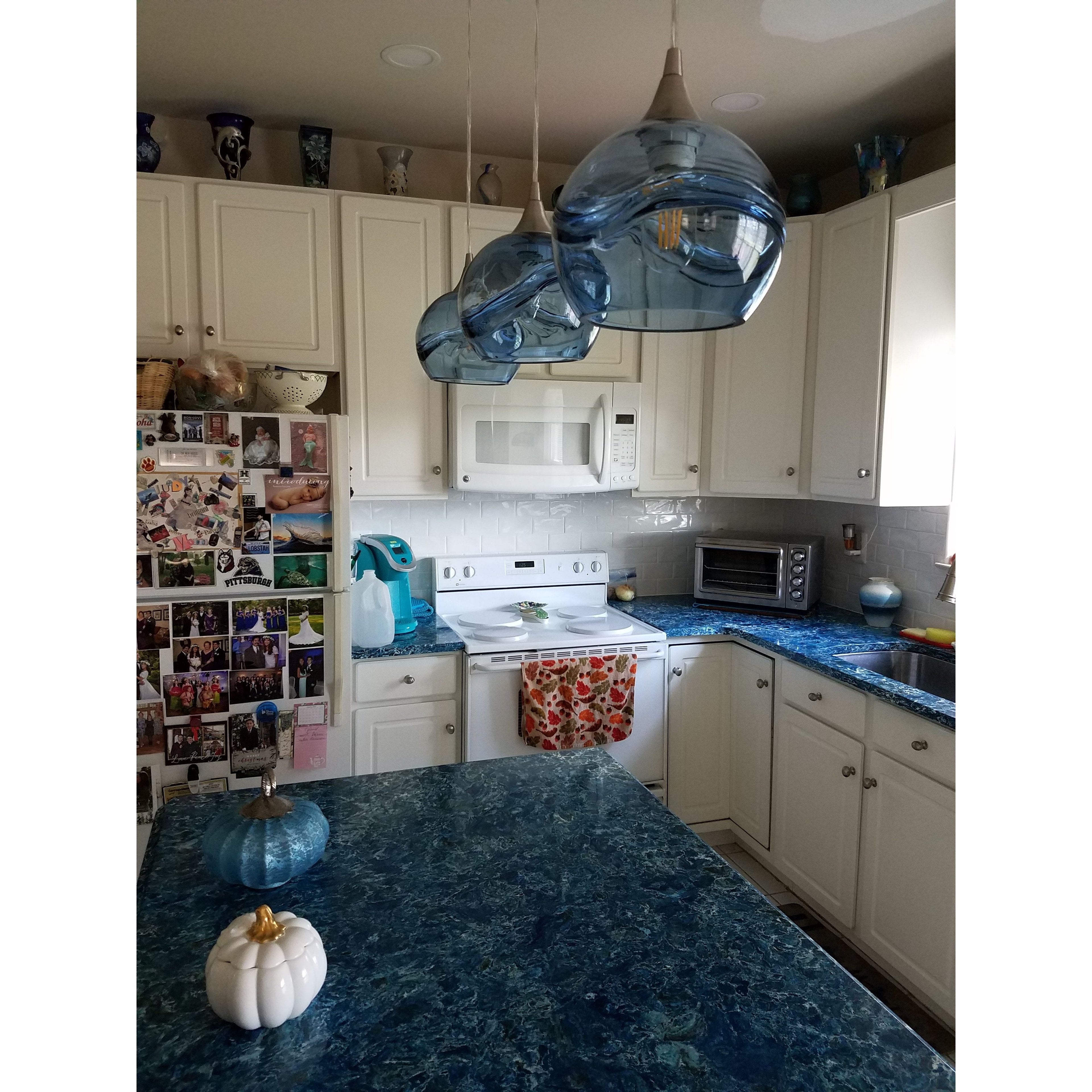 767 Swell: 3 Pendant Linear Chandelier-Multipendant-Bicycle Glass Co-Steel Blue-Bicycle Glass Co