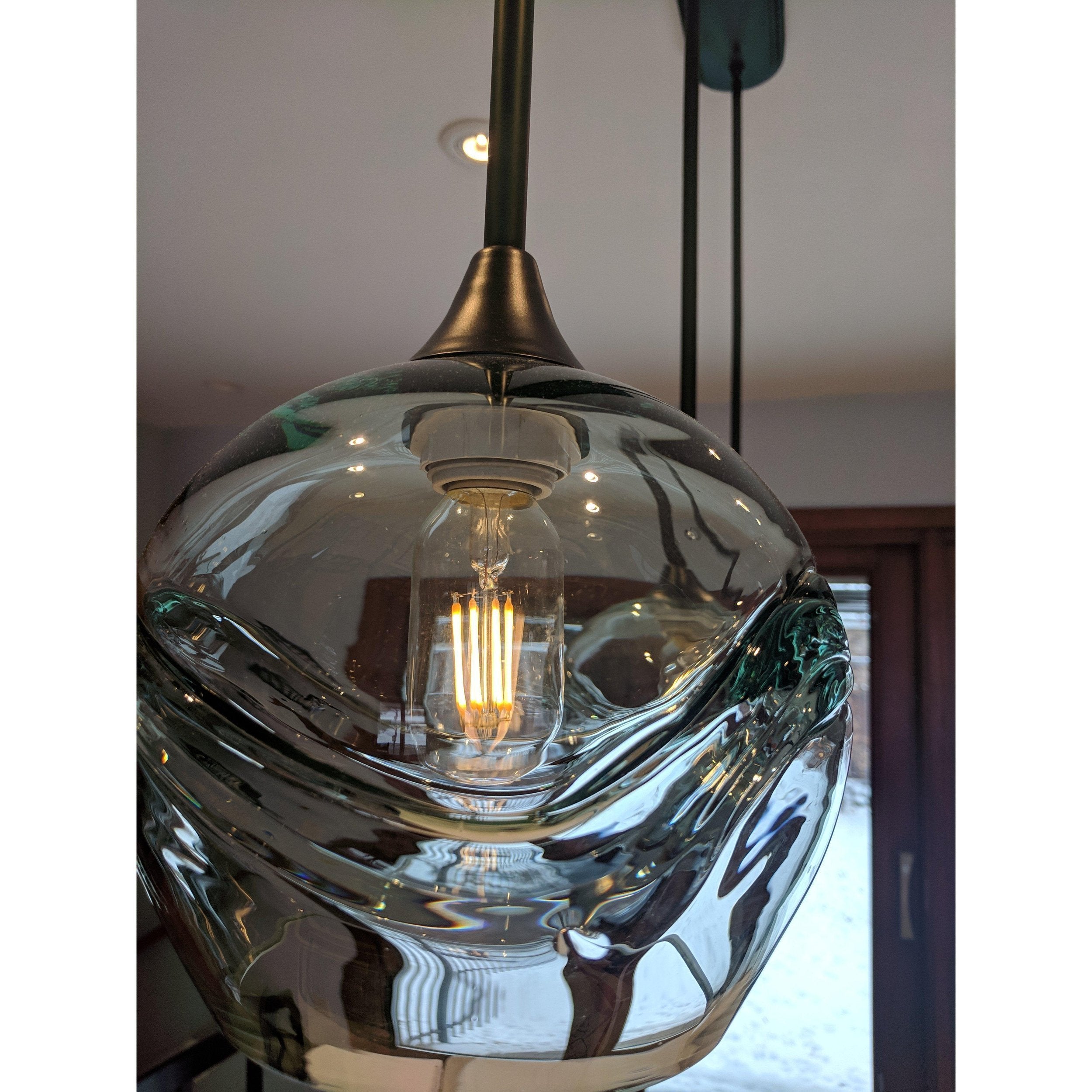 3-767-SWL-STB-STD-3LIN-BNI-Swell 3 Pendant Linear Chandelier: Form No. 767-Multipendant-Bicycle Glass Co-Steel Blue-Bicycle Glass Co