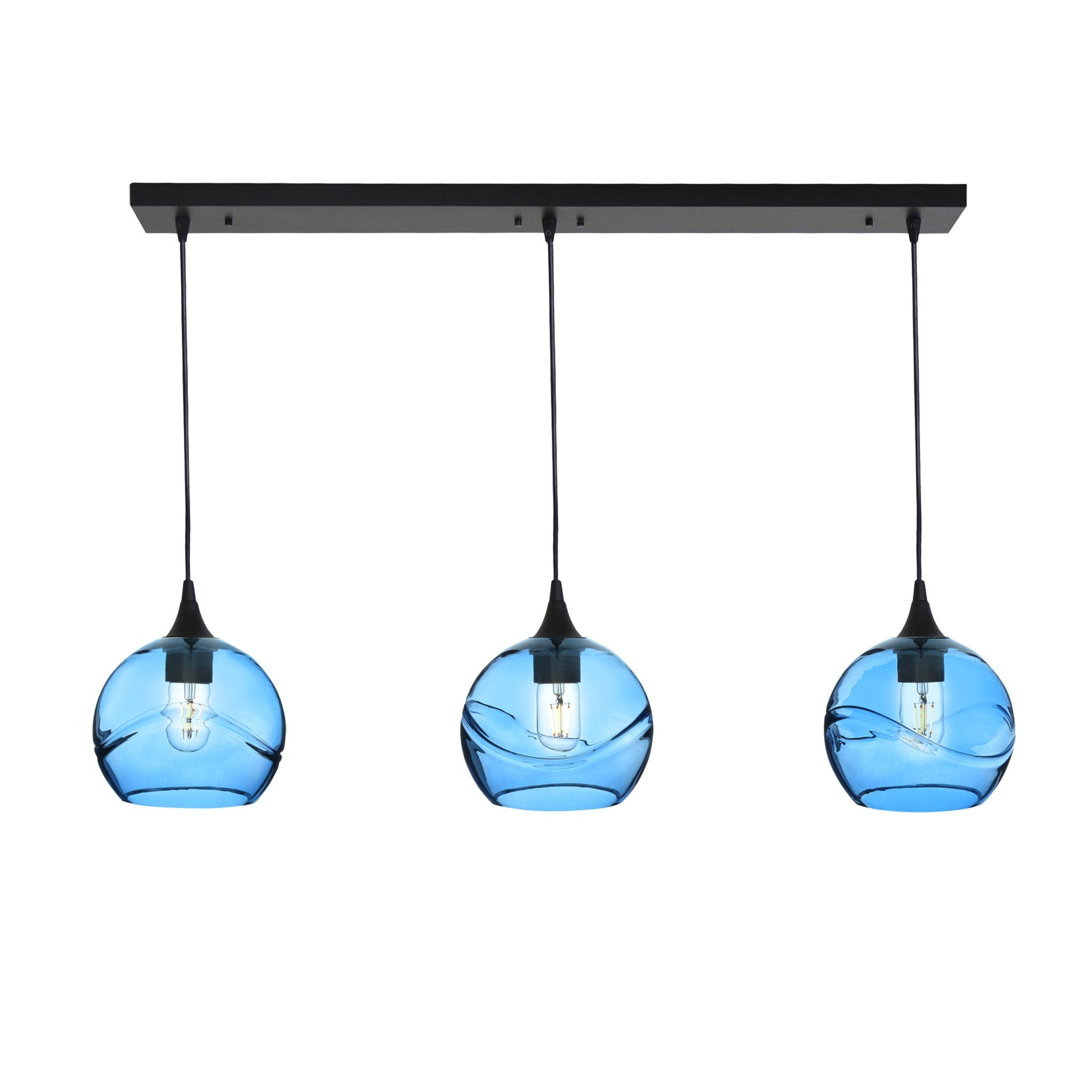 767 Swell: 3 Pendant Linear Chandelier-Glass-Bicycle Glass Co - Hotshop-Steel Blue-Matte Black-Bicycle Glass Co