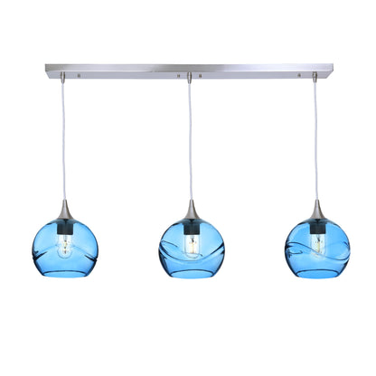 767 Swell: 3 Pendant Linear Chandelier-Glass-Bicycle Glass Co - Hotshop-Steel Blue-Antique Bronze-Bicycle Glass Co