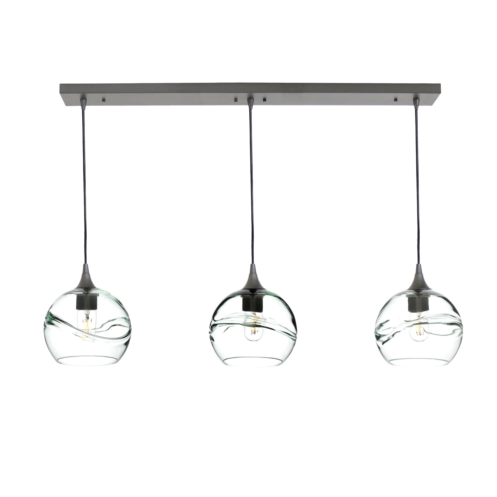 767 Swell: 3 Pendant Linear Chandelier-Glass-Bicycle Glass Co - Hotshop-Eco Clear-Antique Bronze-Bicycle Glass Co