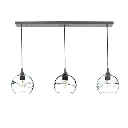 767 Swell: 3 Pendant Linear Chandelier-Glass-Bicycle Glass Co - Hotshop-Eco Clear-Antique Bronze-Bicycle Glass Co