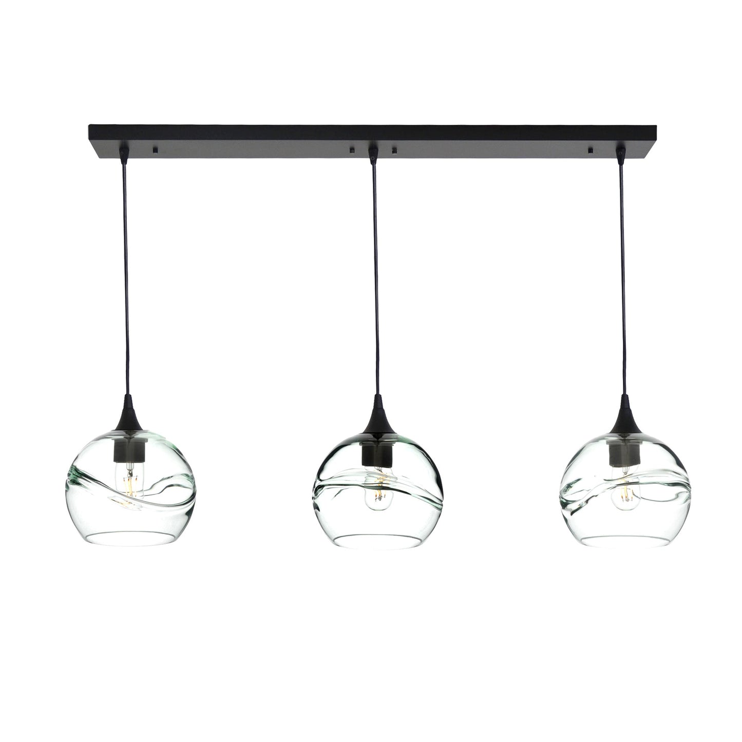 767 Swell: 3 Pendant Linear Chandelier-Glass-Bicycle Glass Co - Hotshop-Eco Clear-Matte Black-Bicycle Glass Co