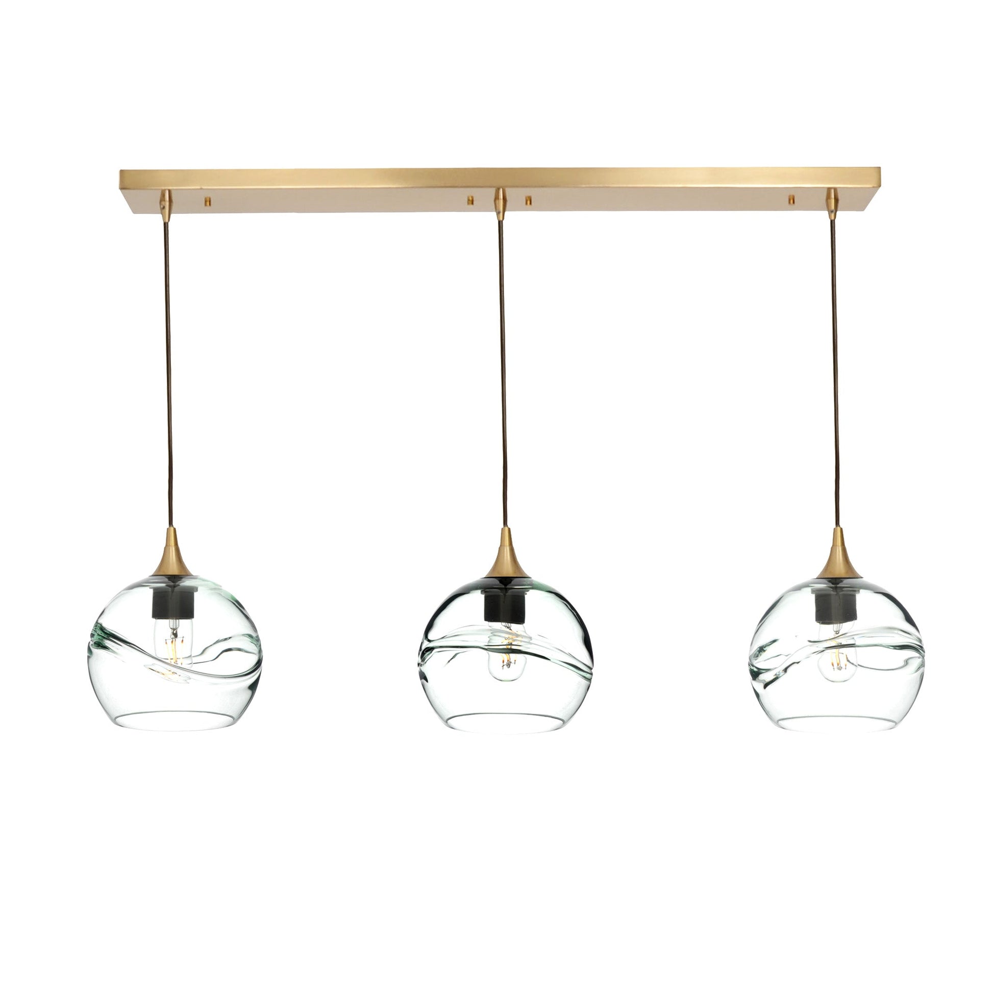 767 Swell: 3 Pendant Linear Chandelier-Glass-Bicycle Glass Co - Hotshop-Eco Clear-Polished Brass-Bicycle Glass Co