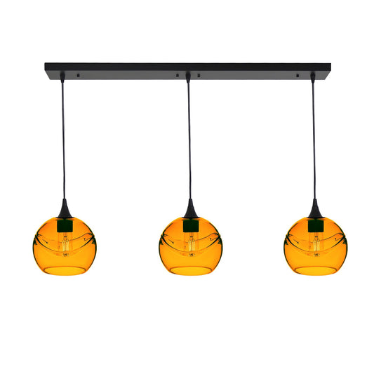 767 Swell: 3 Pendant Linear Chandelier-Glass-Bicycle Glass Co - Hotshop-Golden Amber-Matte Black-Bicycle Glass Co
