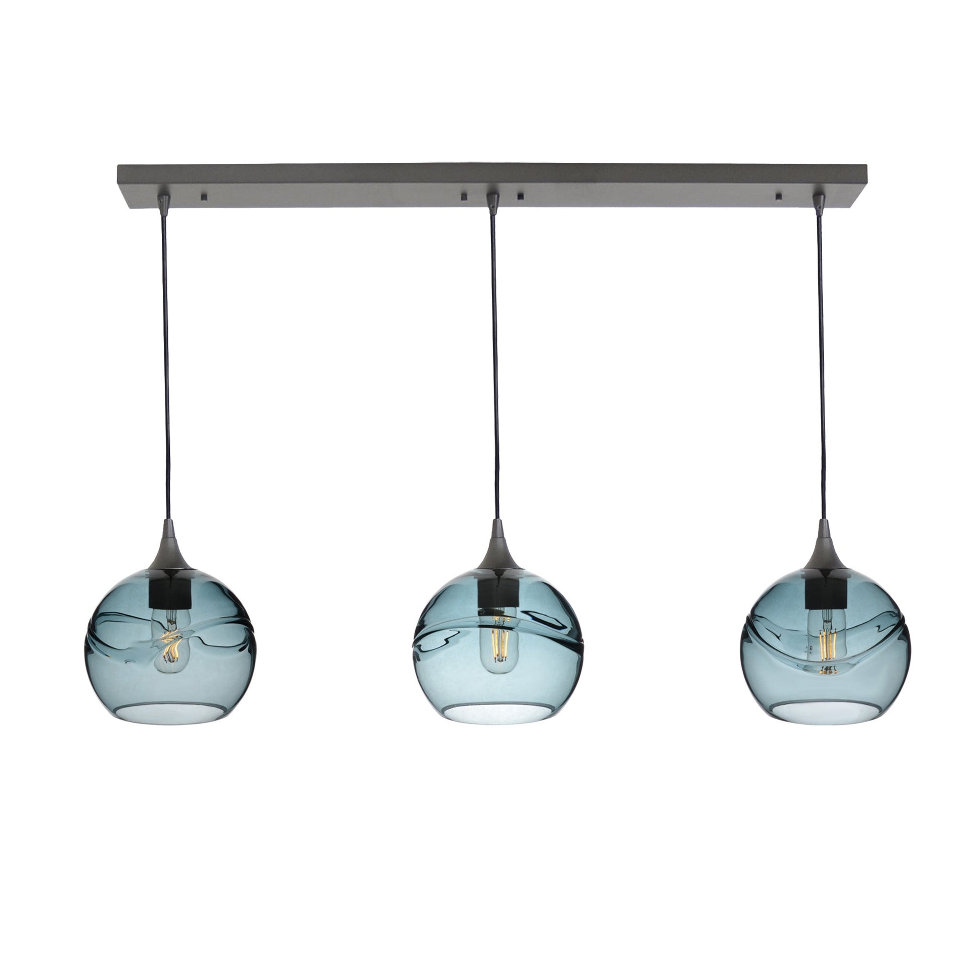 767 Swell: 3 Pendant Linear Chandelier-Glass-Bicycle Glass Co - Hotshop-Slate Gray-Antique Bronze-Bicycle Glass Co