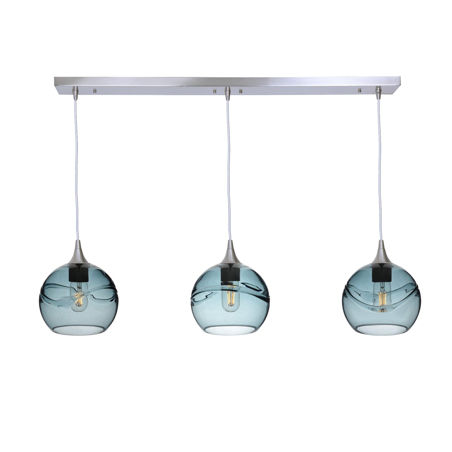 767 Swell: 3 Pendant Linear Chandelier-Glass-Bicycle Glass Co - Hotshop-Slate Gray-Brushed Nickel-Bicycle Glass Co
