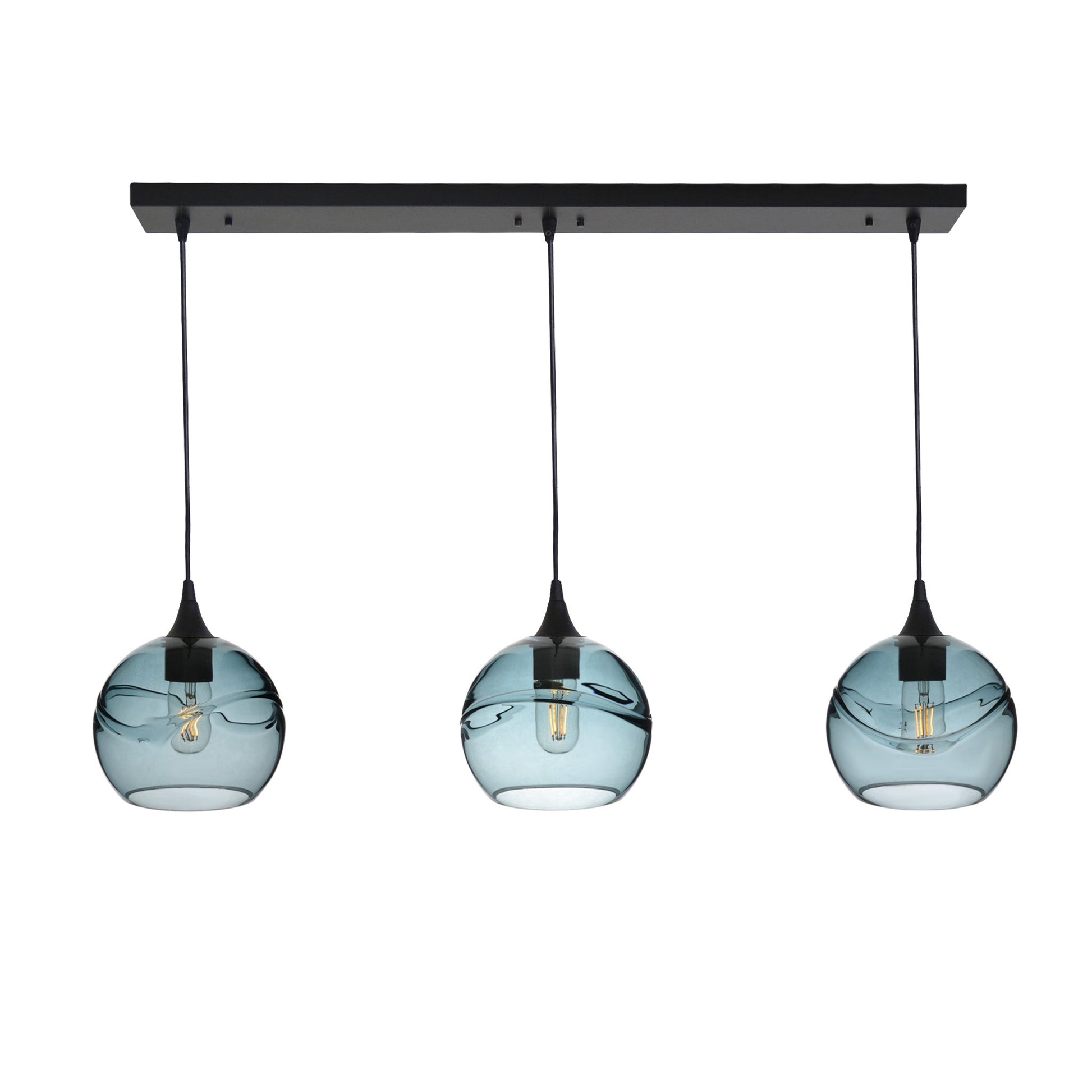 767 Swell: 3 Pendant Linear Chandelier-Glass-Bicycle Glass Co - Hotshop-Slate Gray-Matte Black-Bicycle Glass Co
