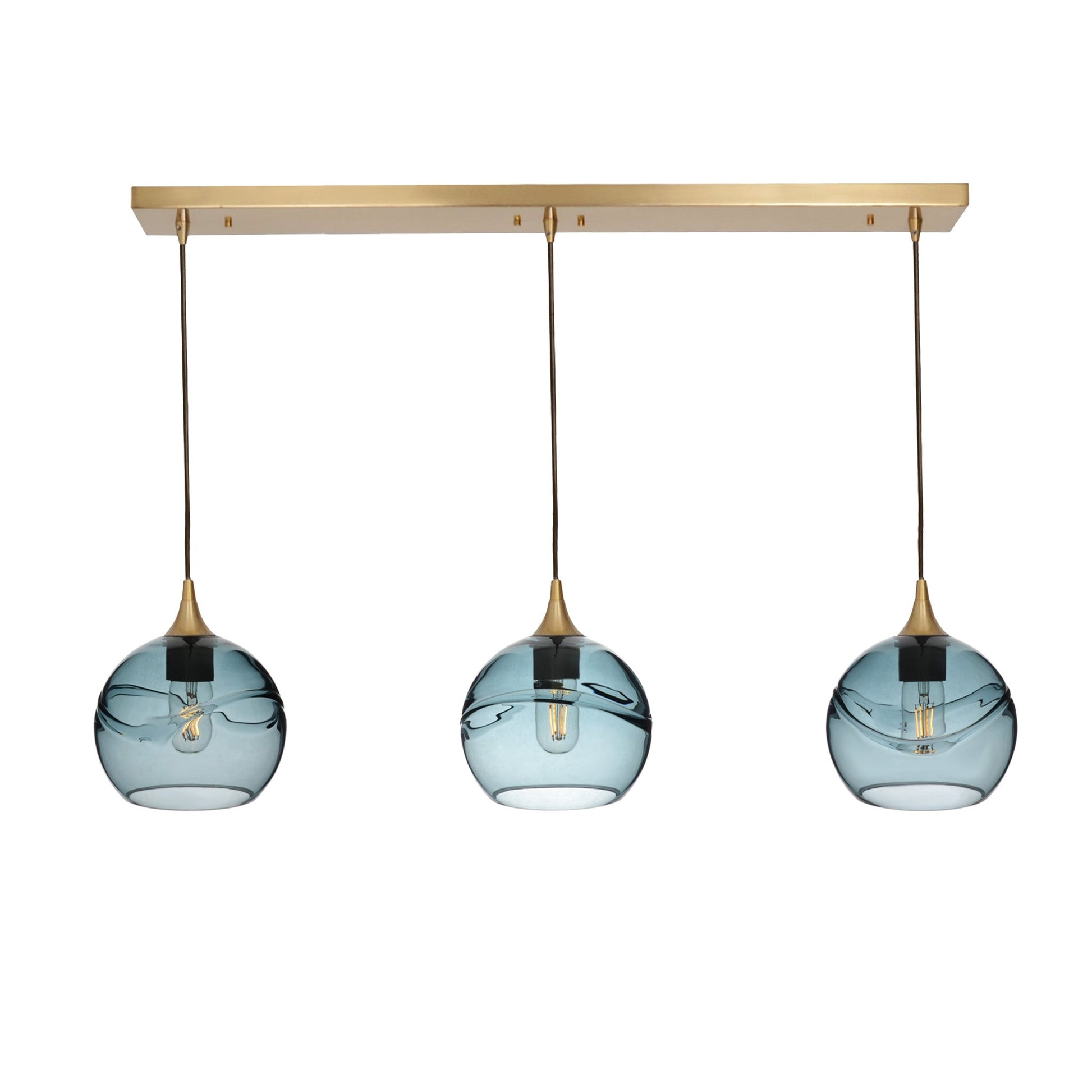 767 Swell: 3 Pendant Linear Chandelier-Glass-Bicycle Glass Co - Hotshop-Slate Gray-Polished Brass-Bicycle Glass Co