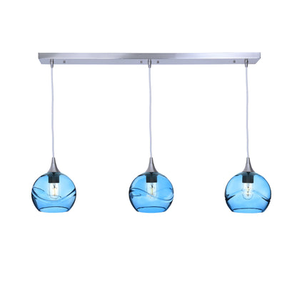 767 Swell: 3 Pendant Linear Chandelier-Glass-Bicycle Glass Co - Hotshop-Steel Blue-Antique Bronze-Bicycle Glass Co