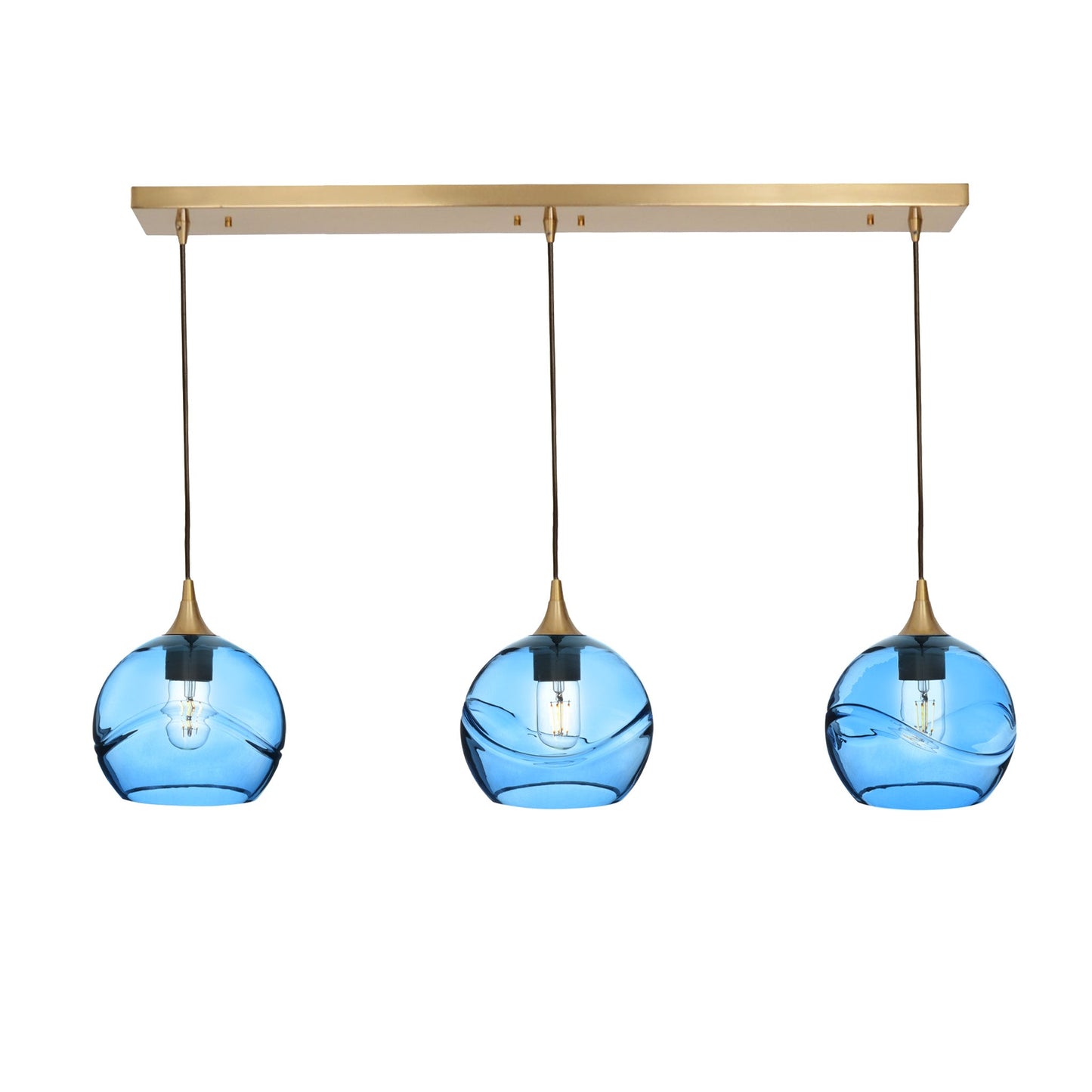 767 Swell: 3 Pendant Linear Chandelier-Glass-Bicycle Glass Co - Hotshop-Steel Blue-Polished Brass-Bicycle Glass Co