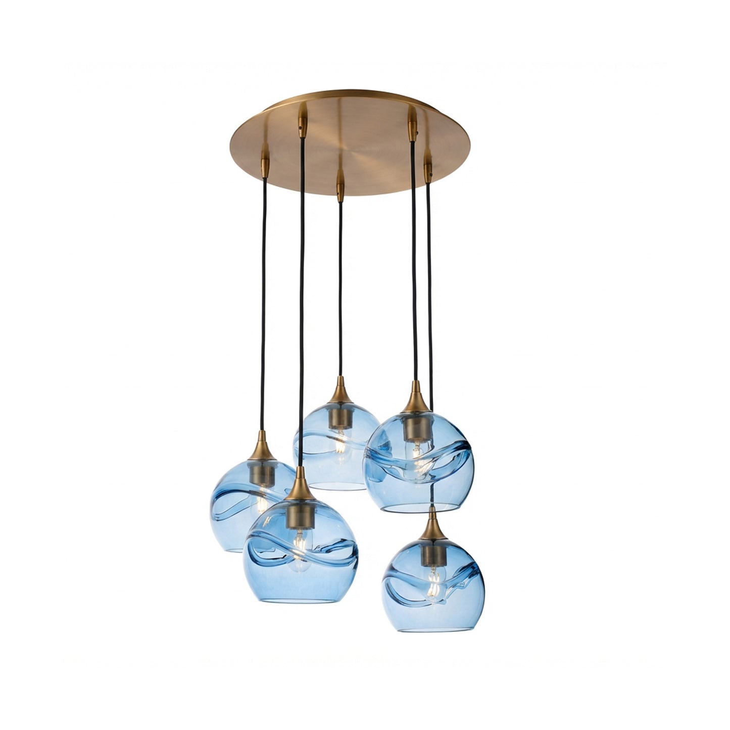 767 Swell: 5 Pendant Cascade Chandelier-Glass-Bicycle Glass Co - Hotshop-Steel Blue-Brushed Nickel-Bicycle Glass Co