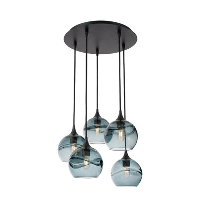 767 Swell: 5 Pendant Cascade Chandelier-Glass-Bicycle Glass Co - Hotshop-Steel Blue-Brushed Nickel-Bicycle Glass Co