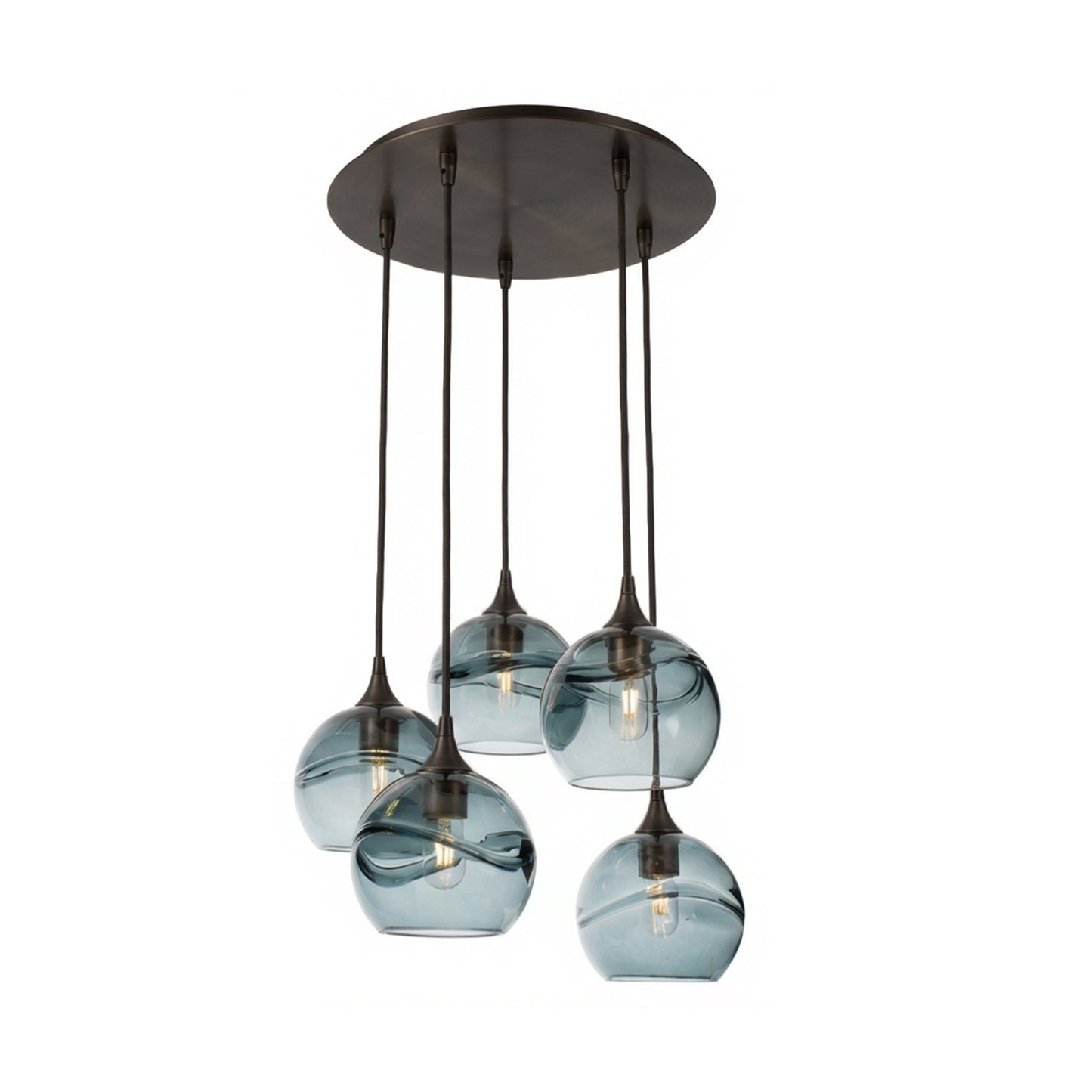767 Swell: 5 Pendant Cascade Chandelier-Glass-Bicycle Glass Co - Hotshop-Steel Blue-Brushed Nickel-Bicycle Glass Co
