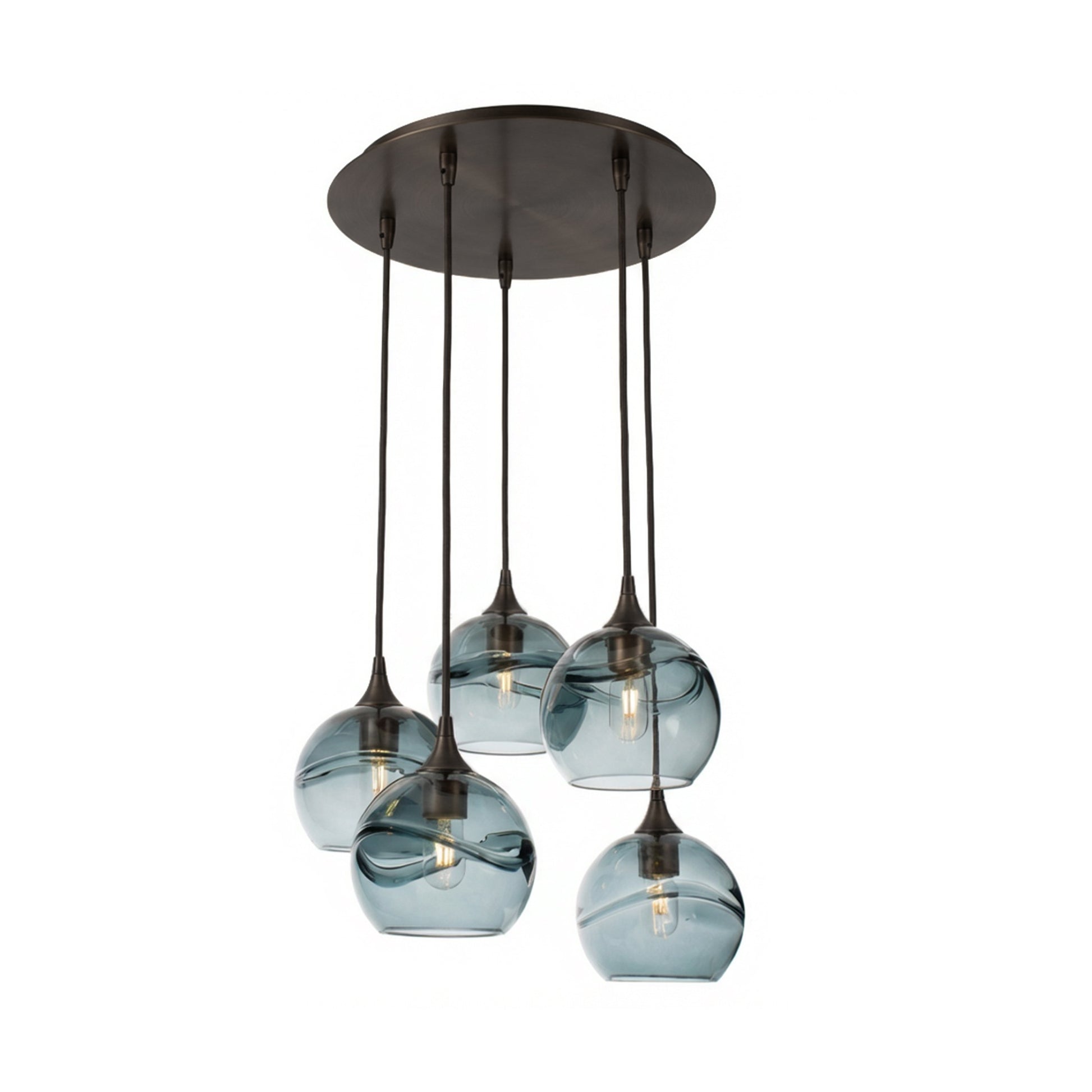 767 Swell: 5 Pendant Cascade Chandelier-Glass-Bicycle Glass Co - Hotshop-Steel Blue-Brushed Nickel-Bicycle Glass Co